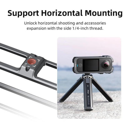 For Insta360 X4 Air aMagisn Quick-Release Metal Cage Wind Noise Reduction Expandable Frame with Lens Cap, Metal Cage