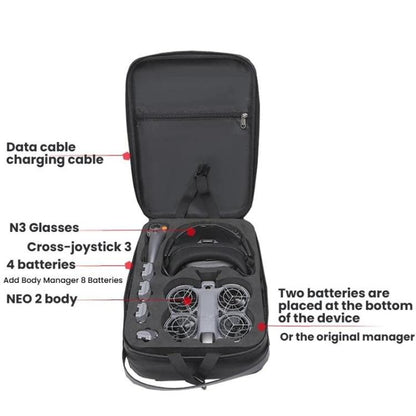 For DJI Neo 2 BKano Physical Smooth Flying Kit Organizer Bag Double Shoulder Hard Shell Bag, Shoulder Bag(Dark Gray)