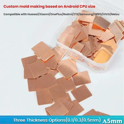 100pcs Red Copper Thermal Cooling Pads For Android Phone CPU High Conductivity Copper Sheets, 0.1mm, 0.3mm, 0.5mm