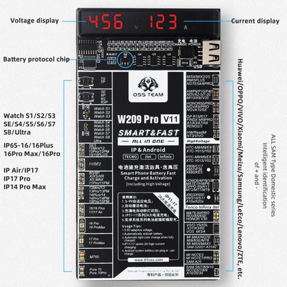 OSS TEAM W209 PRO V11 Battery Activator Board 7.4V High-Voltage for iPhone 6 To 17 Series & Android Devices, W209 PRO V11