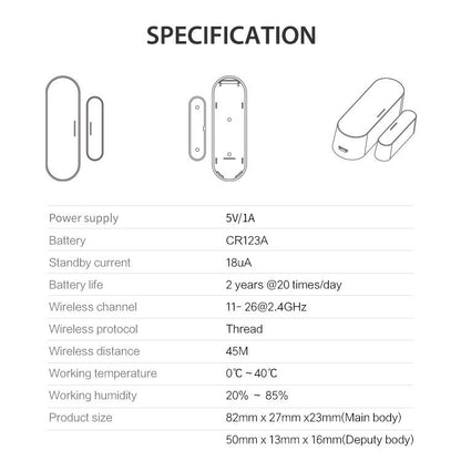 Matter Thread Door/Window Sensor Compatible With Tuya Smart Home System, Door/Window Sensor