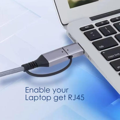USB-C/USB 3.0 To RJ45 Gigabit Ethernet Cable LAN Converter, 2-in-1 Ethernet Cable