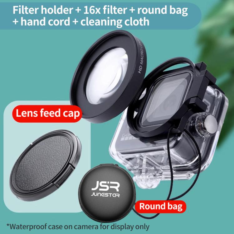 For GoPro HERO13/12/11/10/9/8 Black Action Camera, JSR Filter Adapter Ring+Lens Cover, JSR Red Diving Filter With Adapter Ring, JSR Purple Diving Filter With Adapter Ring, JSR Yellow Diving Filter With Adapter Ring, JSR 16X Macro Filter With Adapter Ri...