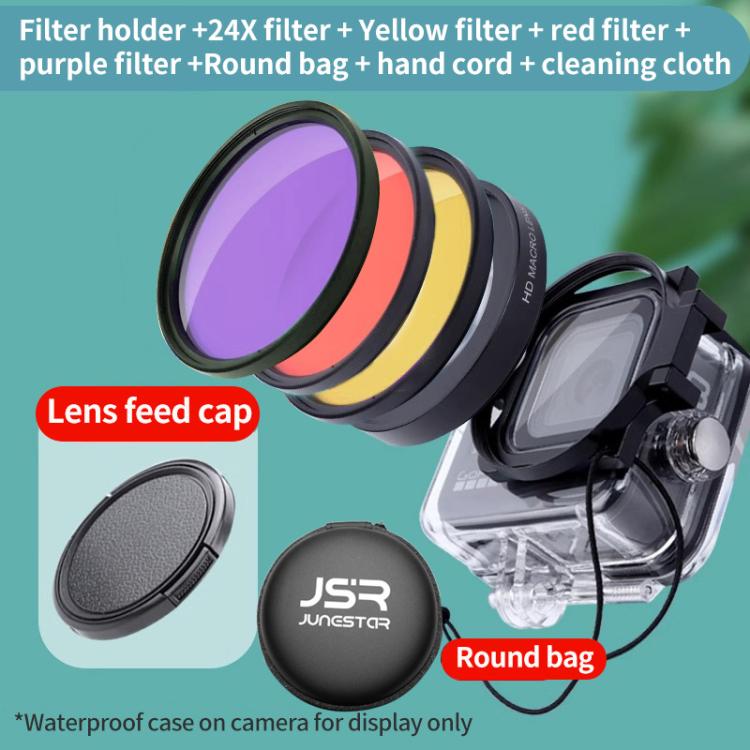 For GoPro HERO13/12/11/10/9/8 Black Action Camera, JSR Filter Adapter Ring+Lens Cover, JSR Red Diving Filter With Adapter Ring, JSR Purple Diving Filter With Adapter Ring, JSR Yellow Diving Filter With Adapter Ring, JSR 16X Macro Filter With Adapter Ri...