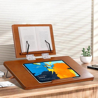 2-Tier Bamboo Reading Stand Tablet Holder, 6-Level Height Adjustable Book Rest & Laptop Riser, 50x36cm Brown, 65x36cm Brown, 50x36cm Light, 65x36cm Light