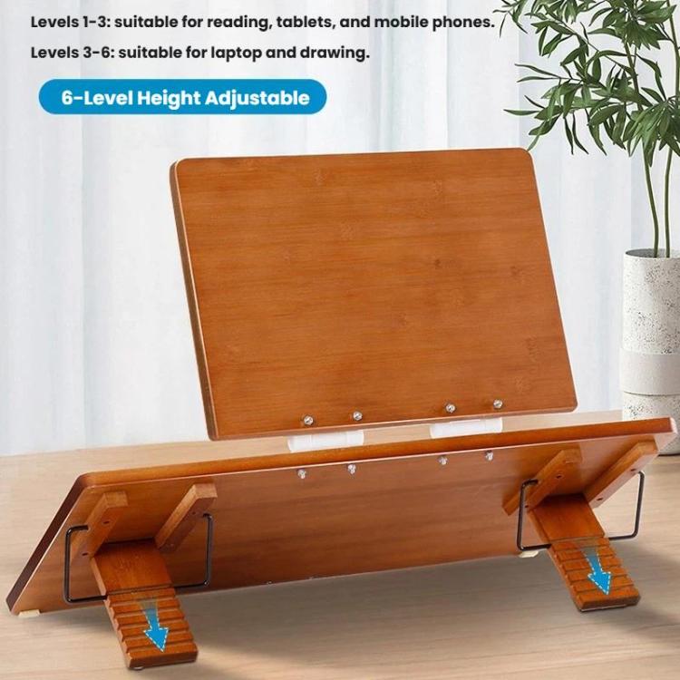 2-Tier Bamboo Reading Stand Tablet Holder, 6-Level Height Adjustable Book Rest & Laptop Riser, 50x36cm Brown, 65x36cm Brown, 50x36cm Light, 65x36cm Light