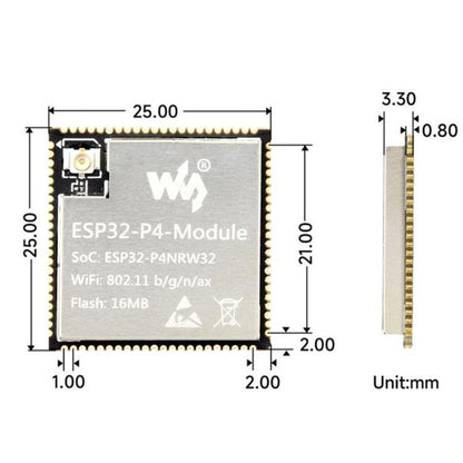 WAVESHARE ESP32-P4-Module Core Board Supports 2.4GHz Wi-Fi And Bluetooth 5.3, 16MB, 32MB, 16MB Onboard IPEX Connector, 32MB Onboard IPEX Connector