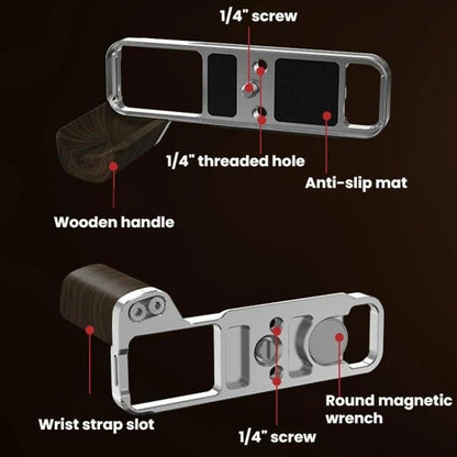 For Fujifilm X-E5 Flymile Camera L-Shaped Cold Shoe Mount For One-Handed Shooting, Black Ebony, Silver Walnut