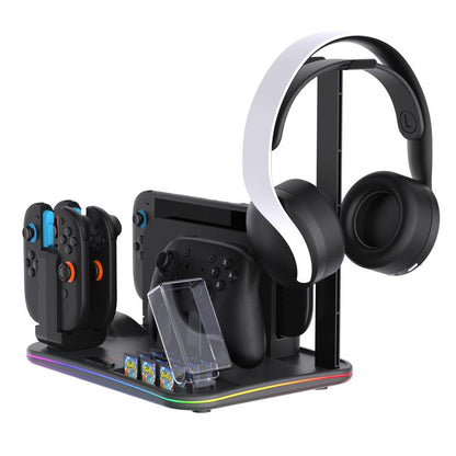 ipega 12-in-1 Multi-Function Charging Dock for Nintendo Switch 2/Switch Joy-Con Charging, Pro Controller Dock, Cooling Fan, Game & Headset Storage Organizer, 12-in-1