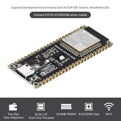 Microcontroller 2.4GHz Wi-Fi Development Board, 240MHz Dual Core Processor, WAVESHARE ESP32-S3-DEV-KIT-N8R8, WAVESHARE ESP32-S3-DEV-KIT-N8R8-M With Pre-soldered Headers, WAVESHARE ESP32-S3-DEV-KIT-N16R8