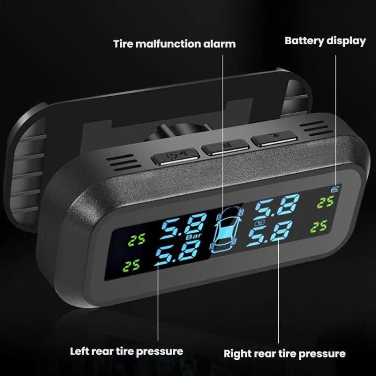 Solar-Powered Wireless Car Tire Pressure Monitor, External, Internal