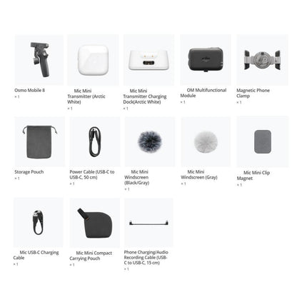 Original Osmo Mobile 8 Vlog Combo With Mic Mini Transmitter, Vlog Combo White, Vlog Combo Black