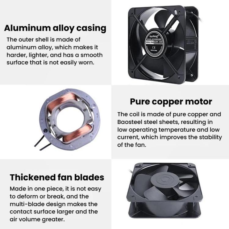 KunPeng 65W 20cm 2300r/Min AC Ball Bearing Axial Flow Fan Charging Pile Cooling Fan, 220V, 110V, 380V