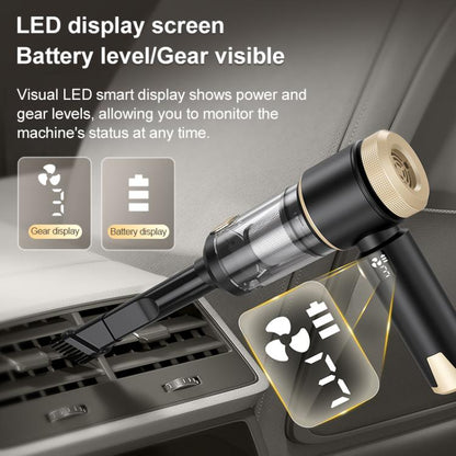 LT-150 Brushless Car Vacuum Cleaner With Power Level Digital Display 4 In 1 Handheld Vacuum Cleaner, Black Gold, Black Gold Steel Mesh