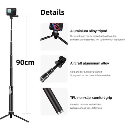 TELESIN 0.9M Selfie Stick Monopod Tripod Compatible With Action Cameras And Smartphones, Aluminum Alloy Tripod, Plastic Tripod