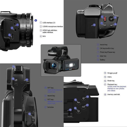 64MP 6K 18X Digital Zoom Ultra HD Video Camera With 4-Inch Touch Screen Camcorder, 6K 16G With Mic, 6K 32G With Mic