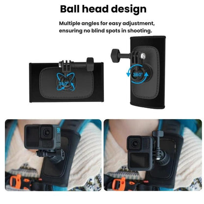 Universal Shoulder Strap Mount For Action Cameras With 360-Degree Rotating Ball Head Hands-Free POV Shooting