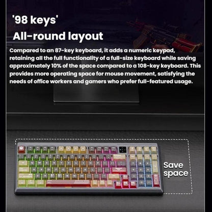 LANGTU T98 Bluetooth / Wireless / Wired Triple-Mode Mechanical Keyboard Hot-Swappable Full N-Key Rollover Gaming Keyboard, Nitro Player Blue Switch 5000mAh, Nitro Player Red Switch 5000mAh, Nitro Player Starfall Switch 10000mAh                         ...