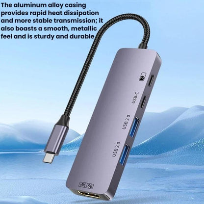 Type-C 5 In 1 Docking Station HDMI 4K 60Hz Screen Mirroring Converter USB 3.0 Splitter Laptop Hub, T615