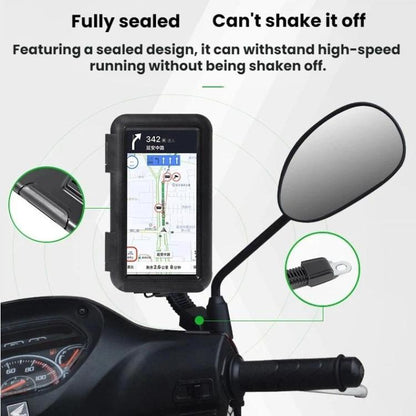Fully Enclosed Waterproof Touchscreen-compatible Bicycle Motorcycle Phone Holder, Rearview Mirror Mount 6.7 inches, Handlebar Mount 6.7 inches, Rearview Mirror Mount 7.4 inches, Handlebar Mount 7.4 inches