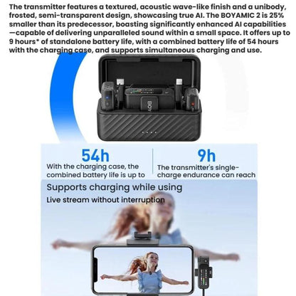 BOYA MIC2 Wireless Lavalier Microphone Mobile Camera Live Streaming Noise Reduction Film & TV Recording Mic, 03 1 To 1 No Case, 02 1 To 2 With Case No Lapel Mic, 01 1 To 2 With Case+Lapel Mic