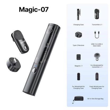 BOYA Magic 4 In 1 Flexible Wireless Lapel Microphone Live Streaming With Noise Reduction Interviews Desktop Mic, 07 Type-C 1 To 1 With Charging Case, 05 Type-C 1 To 2 With Charging Case, 02 3 Receivers+2 Transmitters+Charging Case