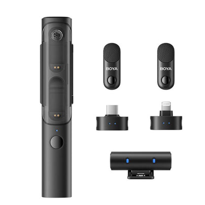 BOYA Magic 4 In 1 Flexible Wireless Lapel Microphone Live Streaming With Noise Reduction Interviews Desktop Mic, 07 Type-C 1 To 1 With Charging Case, 05 Type-C 1 To 2 With Charging Case, 02 3 Receivers+2 Transmitters+Charging Case