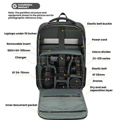 QISEMIAN Photography Backpack with Removable Insert, Dry-Wet Separation Zone, Customizable Dividers for Cameras & 16-Inch Laptop