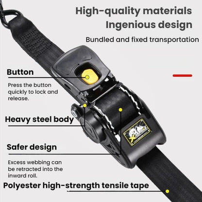 Car Motorcycle Automatic Retractable Tensioner Tie-Down Strap, 315cm