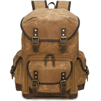 Waxed Canvas Photography Backpack Retro Double-Shoulder Bag For Mirrorless Camera And Laptop