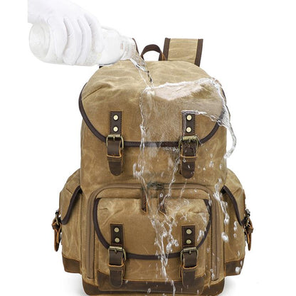 Waxed Canvas Photography Backpack Retro Double-Shoulder Bag For Mirrorless Camera And Laptop
