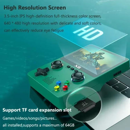 X6 Gaming Console Handheld Emulator Multi-Functional Retro Dual-Joystick HD Color Screen 32G Arcade, Single-player, Dual-Player