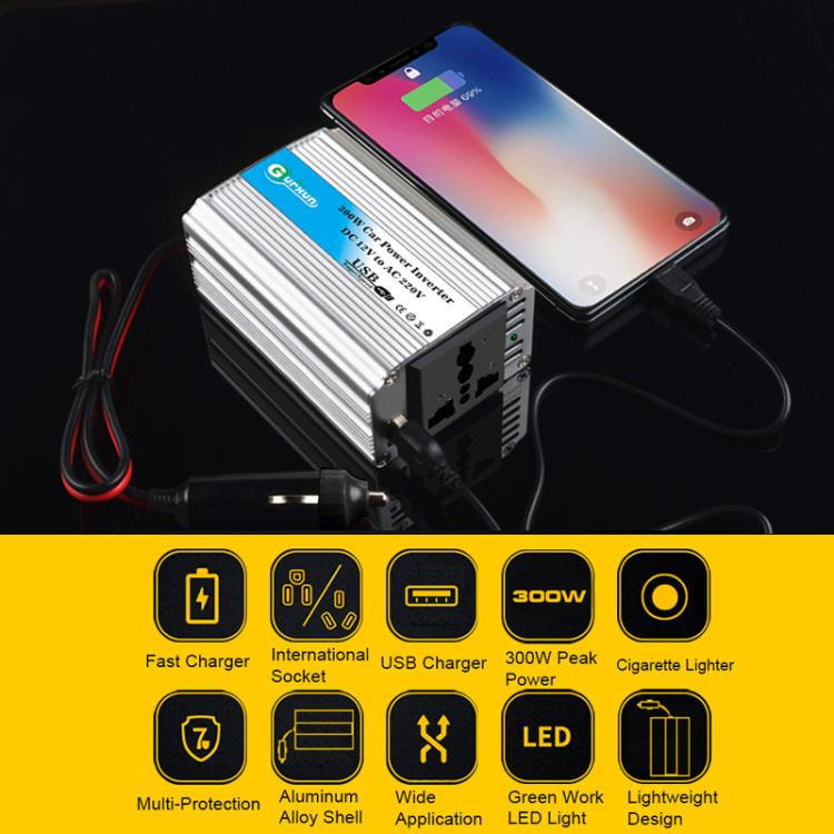 Gurxun 150W Aluminum Alloy Car Power Inverter With Cigarette Lighter, With Cigarette Lighter