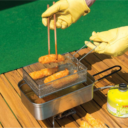 COOL CAMP Camping Stainless Steel Foldable Strainer Frying Basket for Outdoor Cooking,, 175 x 120 x 50mm
