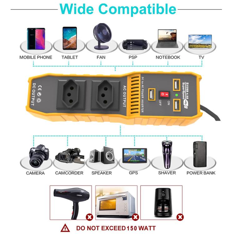 3-USB Dual-Socket Car Power Inverter Vehicle Power Converter, EU Plug 12V To 220V, US Plug 12V To 110V, Brazil Plug 12V To 110V, Brazil Plug 12V To 220V