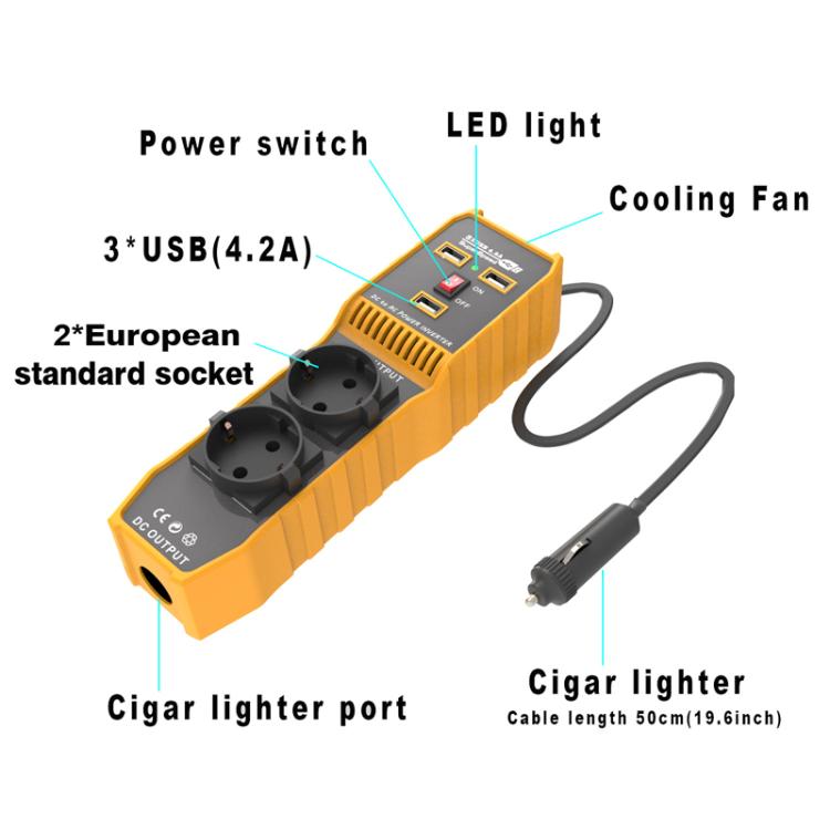 3-USB Dual-Socket Car Power Inverter Vehicle Power Converter, EU Plug 12V To 220V, US Plug 12V To 110V, Brazil Plug 12V To 110V, Brazil Plug 12V To 220V