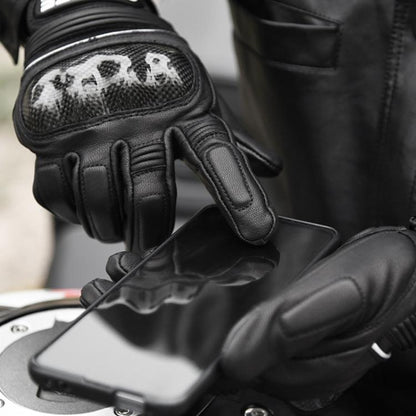 SULAITE Motorcycle Sheepskin Protective Breathable Full-Finger Gloves, For Summer, For Winter With Fleece Lining