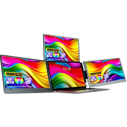 Triple-Screen One-Cable Connection 1080P Laptop Extension Display Portable Monitor, 14 inch, 15.6 inch