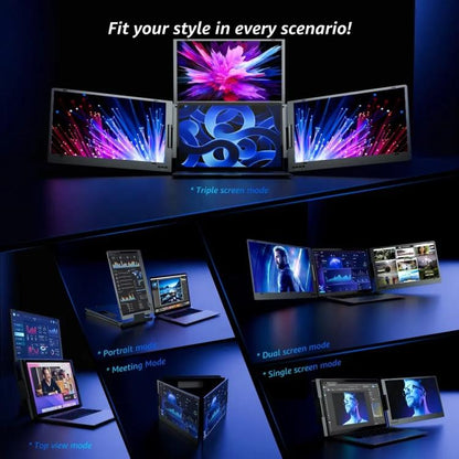 Triple-Screen One-Cable Connection 1080P Laptop Extension Display Portable Monitor, 14 inch, 15.6 inch