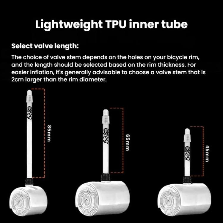 ENLEE Bike Presta Valve Lightweight TPU Inner Tube, Road 23-32C 45mm, Road 23-32C 65mm, Road 23-32C 85mm, MTB 26 inch, MTB 27.5 inch, MTB 29 inch, Gravel 45mm, Gravel 65mm