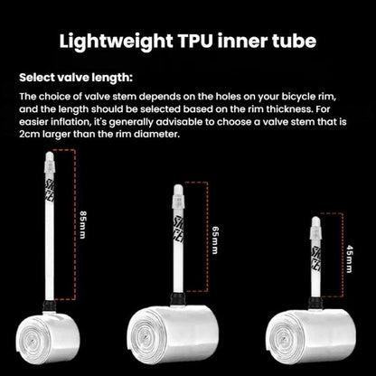 ENLEE Bike Presta Valve Lightweight TPU Inner Tube, Road 23-32C 45mm, Road 23-32C 65mm, Road 23-32C 85mm, MTB 26 inch, MTB 27.5 inch, MTB 29 inch, Gravel 45mm, Gravel 65mm