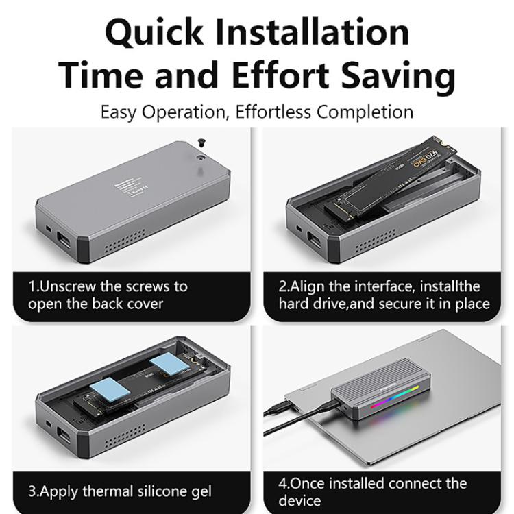 USB4 External SSD Enclosure With RGB L & External Fan M.2 NVMe SSD Reader, M280U4 PLUS
