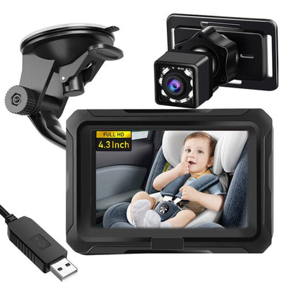 4.3 Inch 1080P HD Car Baby Monitor Infrared Night Vision Camera, With Cigarette Lighter, With USB
