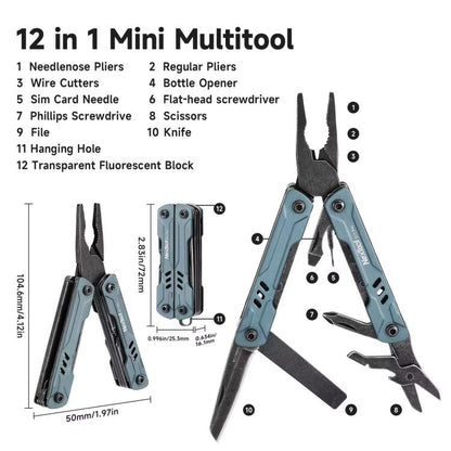 NexTool S11 Pro Mini Sailor 12-In-1 Outdoor Multi Tool Pocket Knife Folding Pliers Wire Cutters EDC Survival Kit, S11 Pro