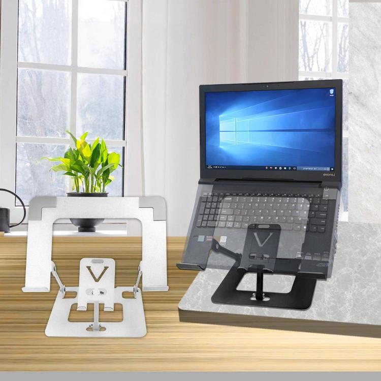 2-in-1 Foldable Laptop Tablet Stand Riser with Phone Holder Adjustable Ergonomic Computer Stand for Desk, K99 Silver, K99 Black