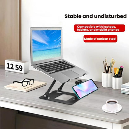 2-in-1 Foldable Laptop Tablet Stand Riser with Phone Holder Adjustable Ergonomic Computer Stand for Desk, K99 Silver, K99 Black