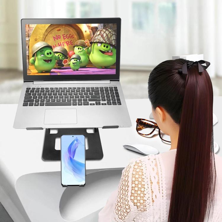2-in-1 Foldable Laptop Tablet Stand Riser with Phone Holder Adjustable Ergonomic Computer Stand for Desk, K99 Silver, K99 Black