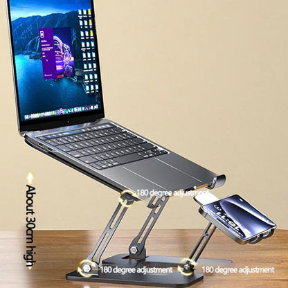 2-In-1 Foldable Laptop Tablet Stand Riser With Phone Holder, Strip Black, Strip Silver