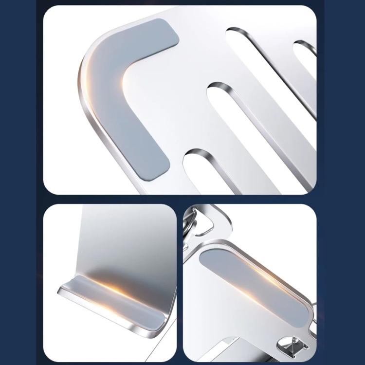2-In-1 Foldable Laptop Tablet Stand Riser With Phone Holder, Strip Black, Strip Silver