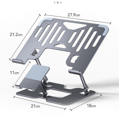 2-In-1 Foldable Laptop Tablet Stand Riser With Phone Holder, Strip Black, Strip Silver